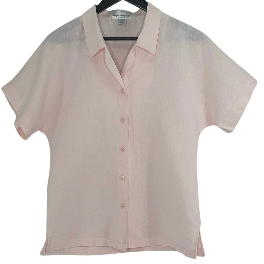VTG Giorgio Sant Angelo Button Up Shirt Medium Linen Blend Powder Pink Soft Girl